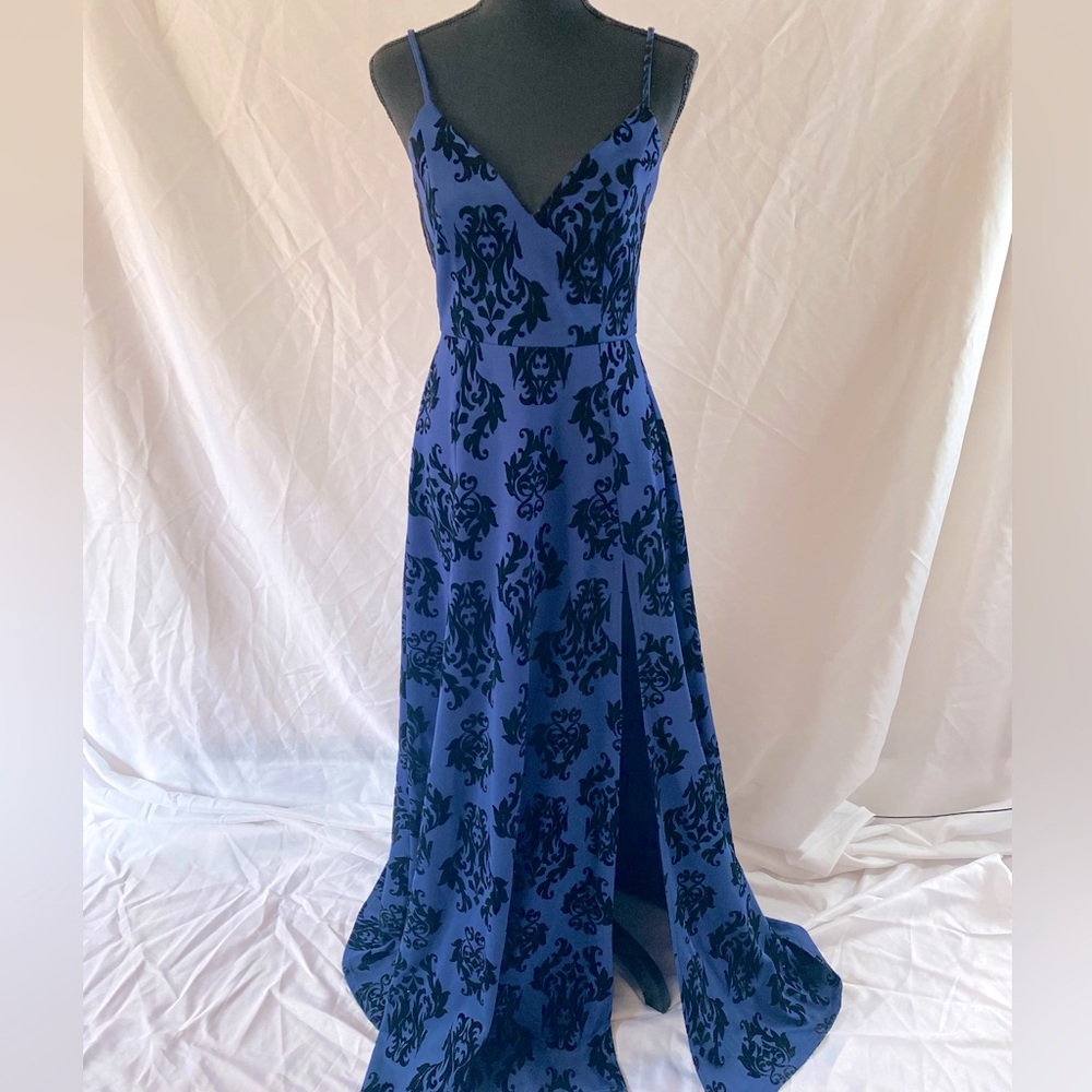 Floor length blue and black Junior Prom dress